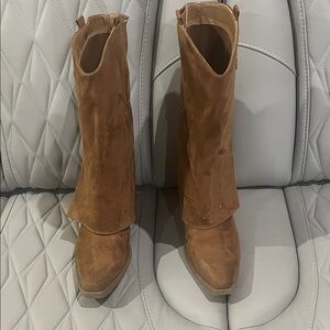 Sugar Tan Suede Heeled Boots